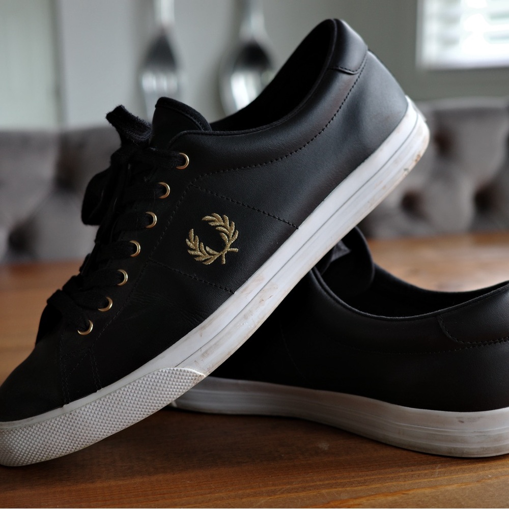 FRED PERRY black leather trainers